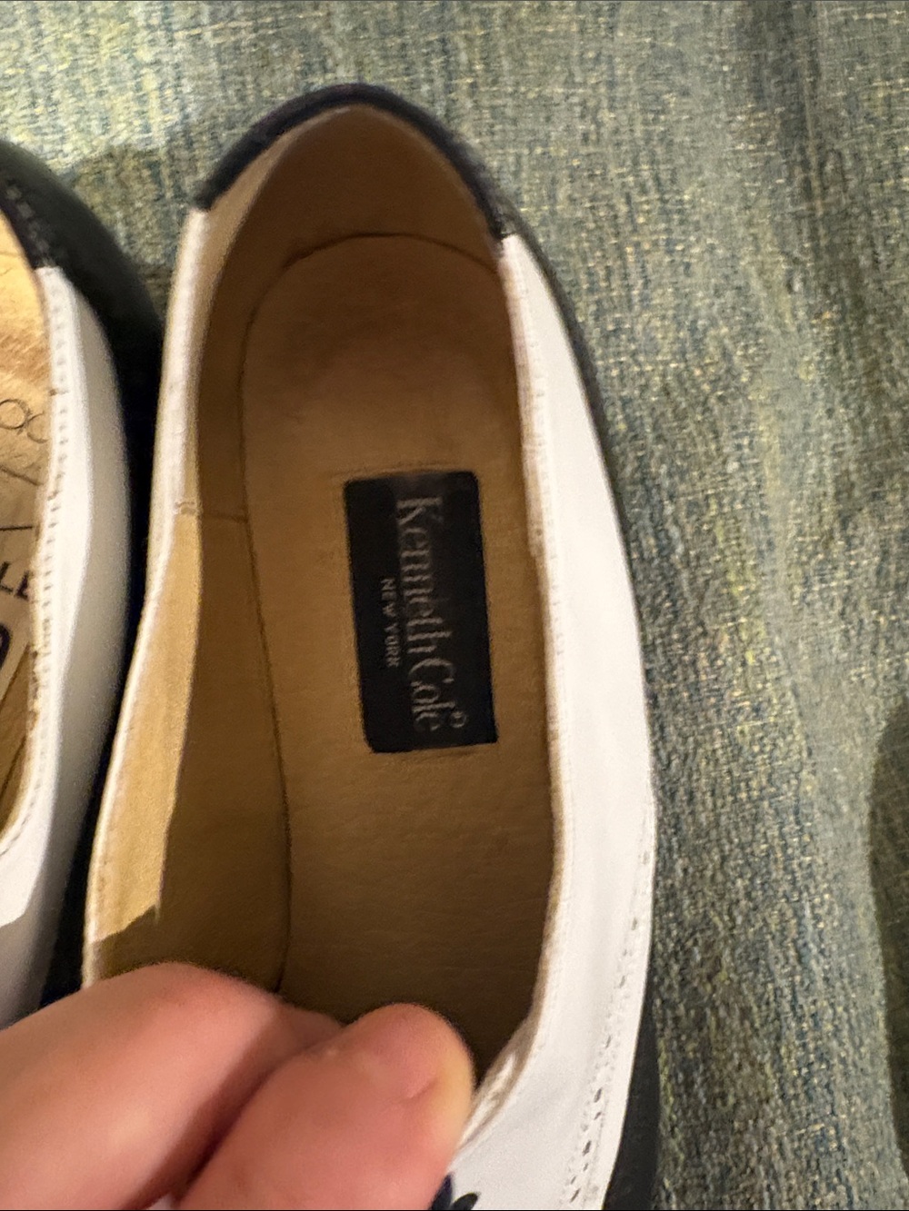 Kenneth Cole Two-Tone Wingtip Oxford Flats in Blue and White - Picture 4 of 10